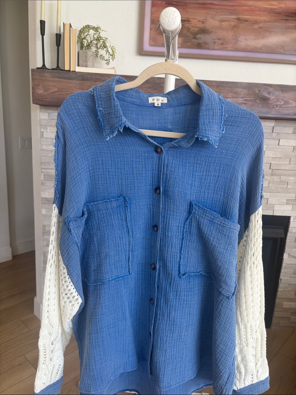 POL button down top with knit sleeves